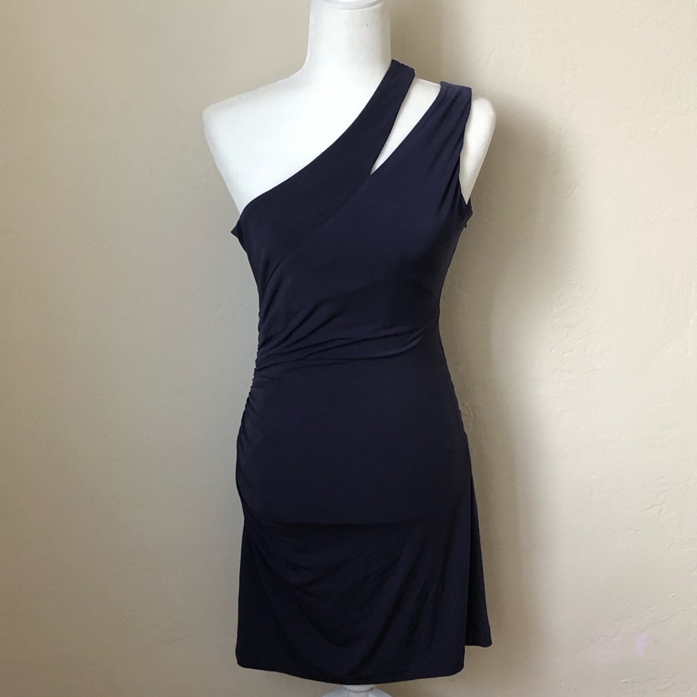 Max & Cleo one shoulder navy dress